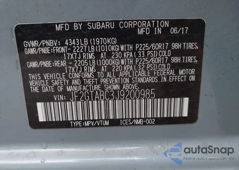 2018 Subaru Crosstrek 2.0I Premium z USA, uszkodzony, nr VIN JF2GTABC3J9200985